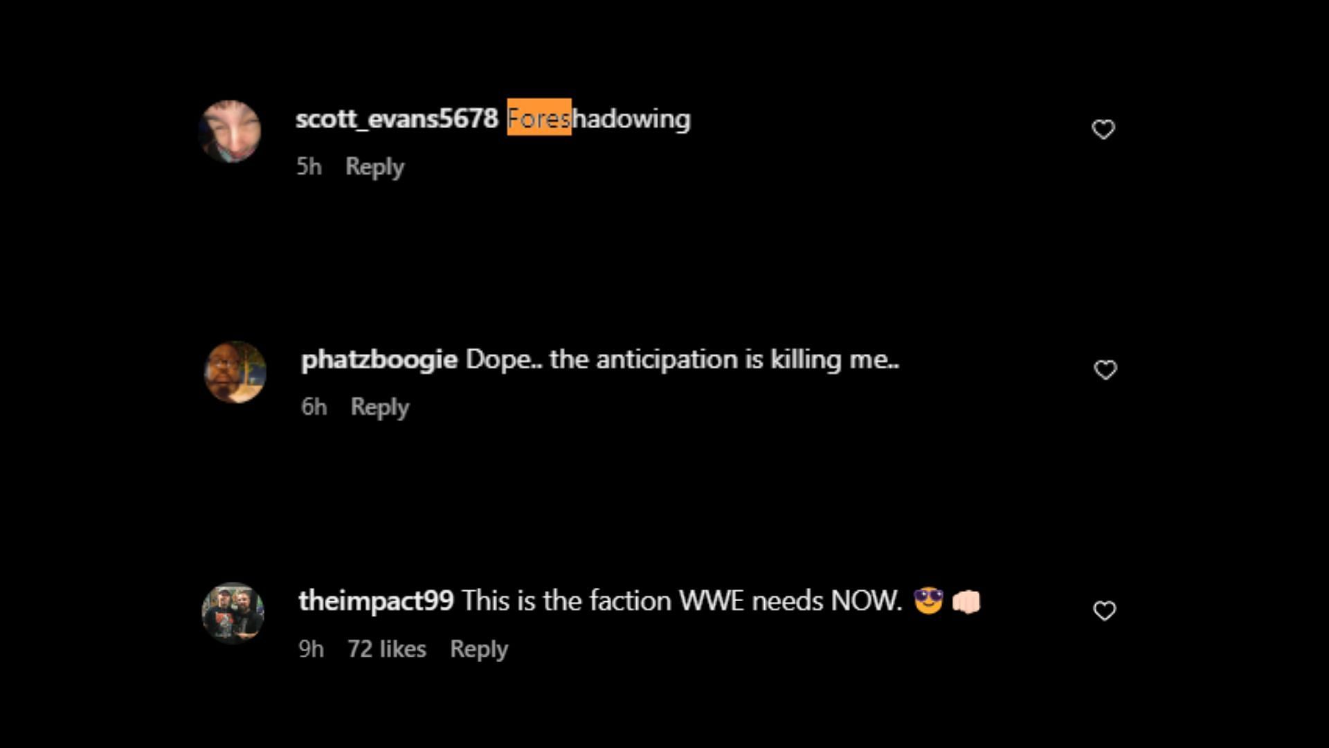 Screenshot of fans' reaction from Instagram.